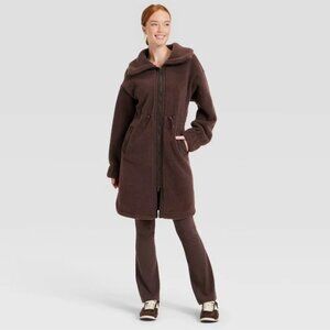 NWT All in Motion Long High Pile Teddy Jacket Coat Brown